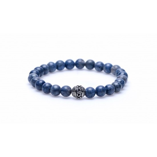 Karma Blue Coral silver round logo bead 86270 Armband Heren Karma Blue Coral silver round logo bead 86270 Armband Heren